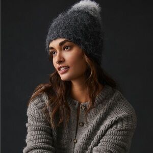 Anthropologie Charcoal and White Fuzzy Beanie